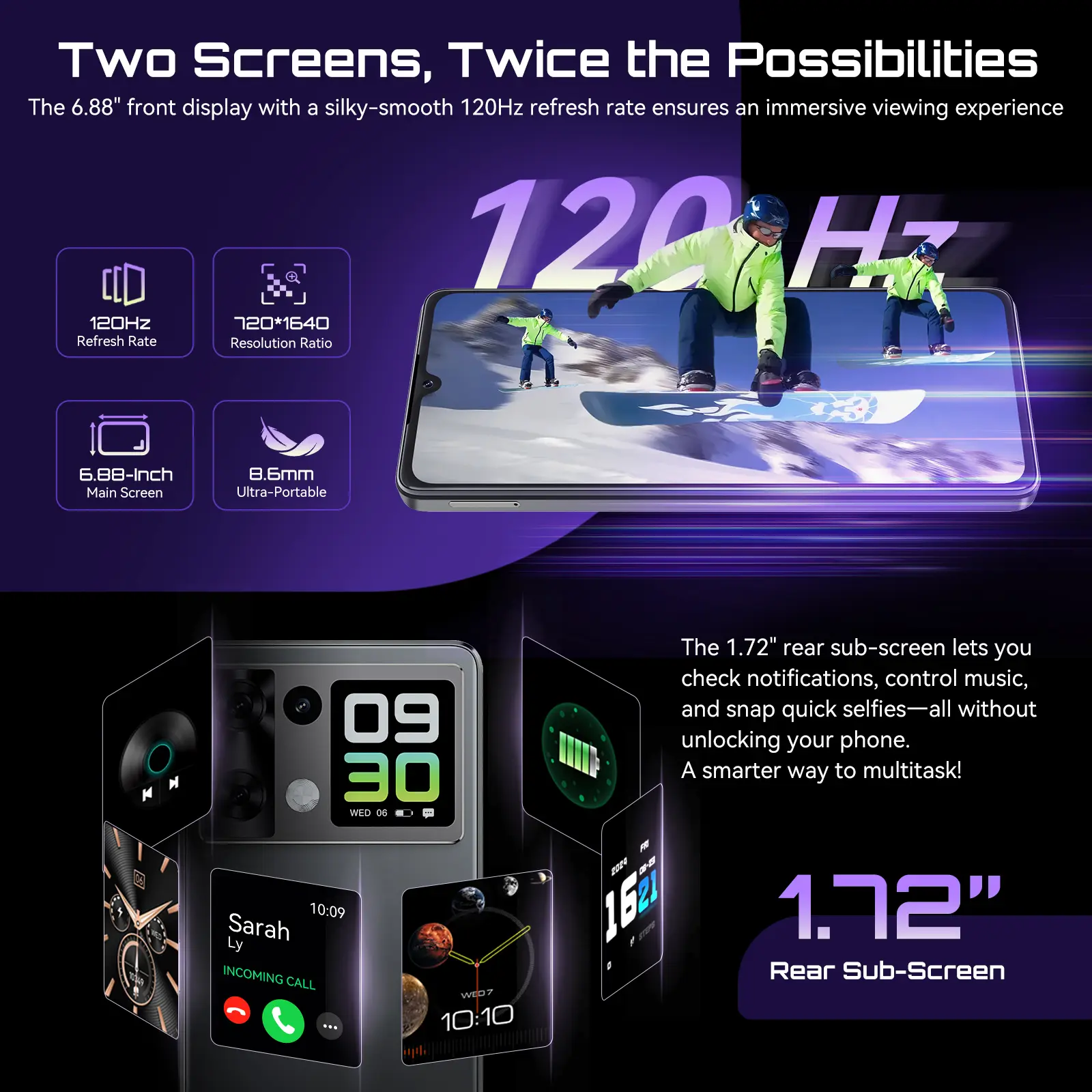 Smartphone Android 15 Cubot P90, 6.88-Inch 120Hz Screen, 24GB RAM+256GB ROM, G100 Octa-core, 2.2GHz, 64MP, 5100mAh,NFC, 4G Phone