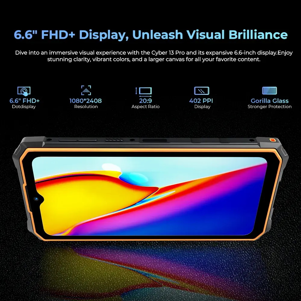 HOTWAV Cyber 13 Pro 6.6'' FHD+ Smartphone Octa-Core 20GB+256GB 64MP Camera 10800mAh Battery 20W Charging Phone