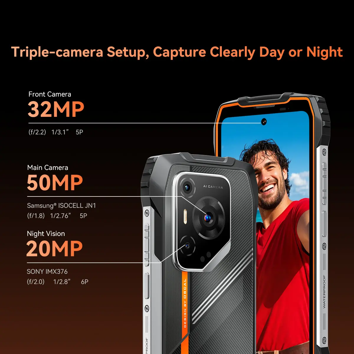 OSCAL PILOT 3 5G AI Rugged Smartphone MTK 6300, 6.78" 2.4K Display 120Hz, 12GB 256GB, 7500Amh, 50MP Camera Android 15 Cell Phone