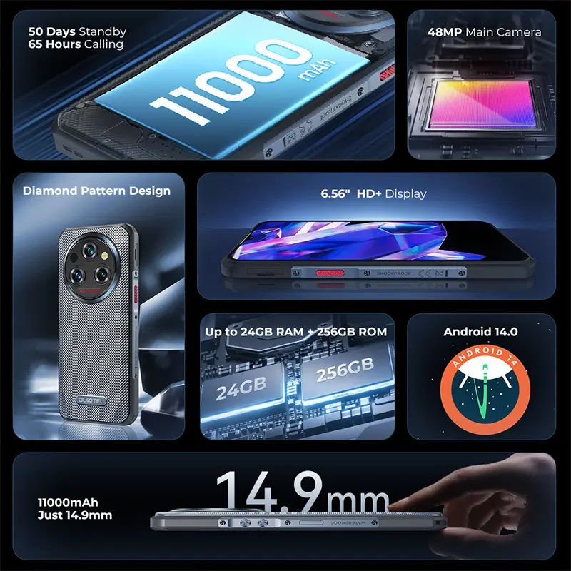 Oukitel Wp35 S Rugged Phone 6Gb+256Gb 11000Mah Nfc Android Cell Phones 48Mp Rear Camera Smartphone Business Phone