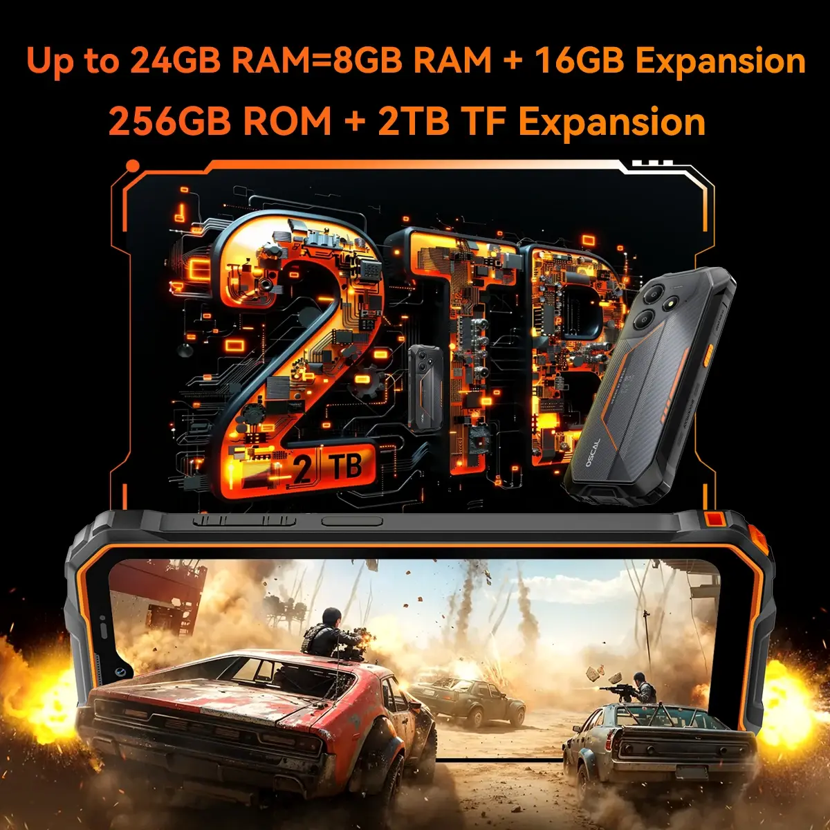 OSCAL Marine 2 Rugged Phone 11000mAh, 6.56'' HD+ Display Unisoc T615, Up to 24(8+16)GB RAM 256GB, Android 15 NFC Smartphone