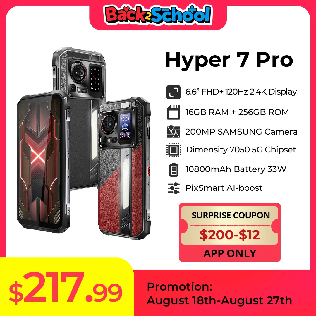 HOTWAV Hyper 7 Pro 5G Rugged Phone 200MP Android 14 6.6'' FHD+ 120Hz Smartphone 36(16+20)GB 256GB 10800mAh 33W Mobile Phone