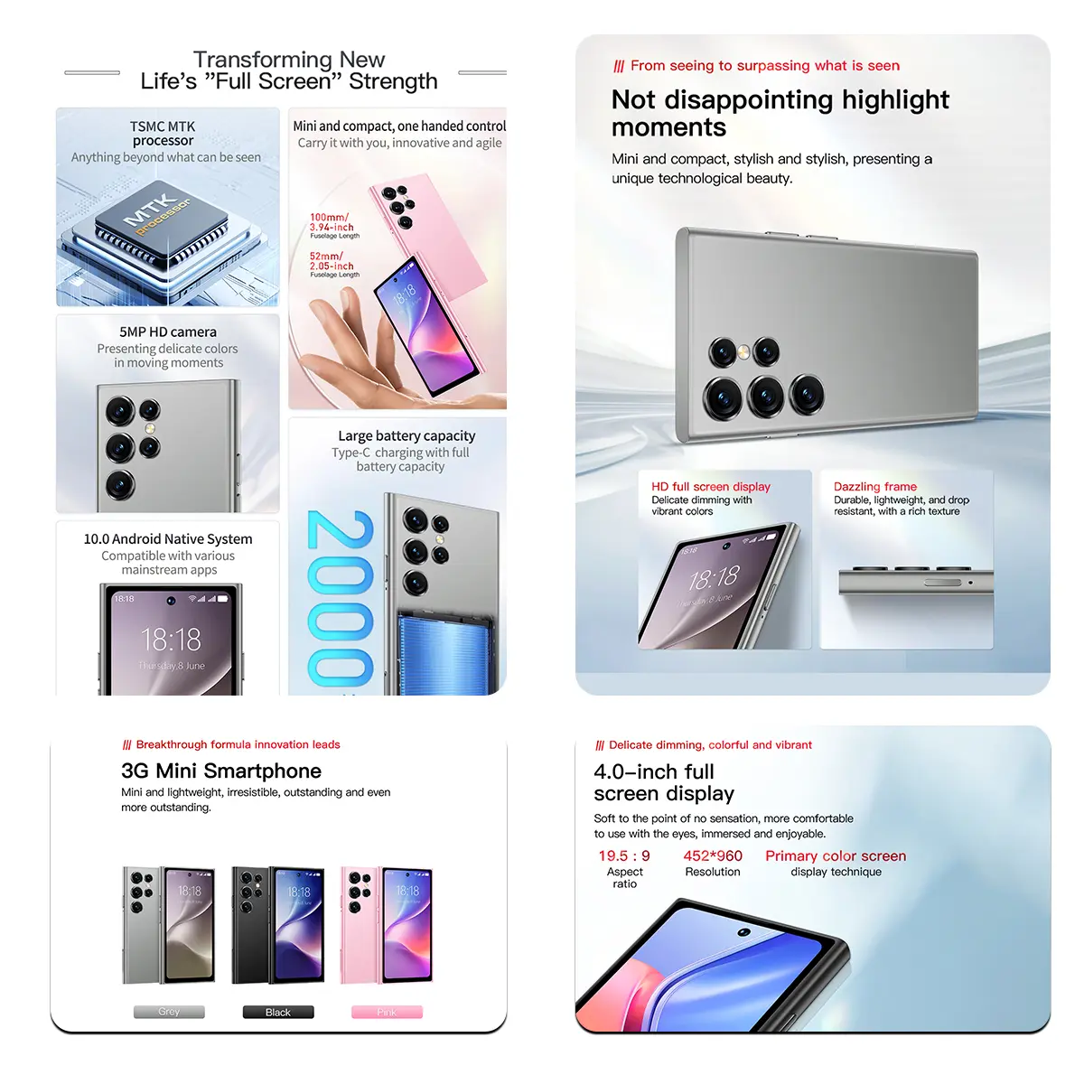 【World Premiere】ONEMYTH S26 Pro Mini Smartphone 4G Network Dual SIM Play Store 4.0 Inch HD Display 2000mAh 2GB+16GB Android 12.0