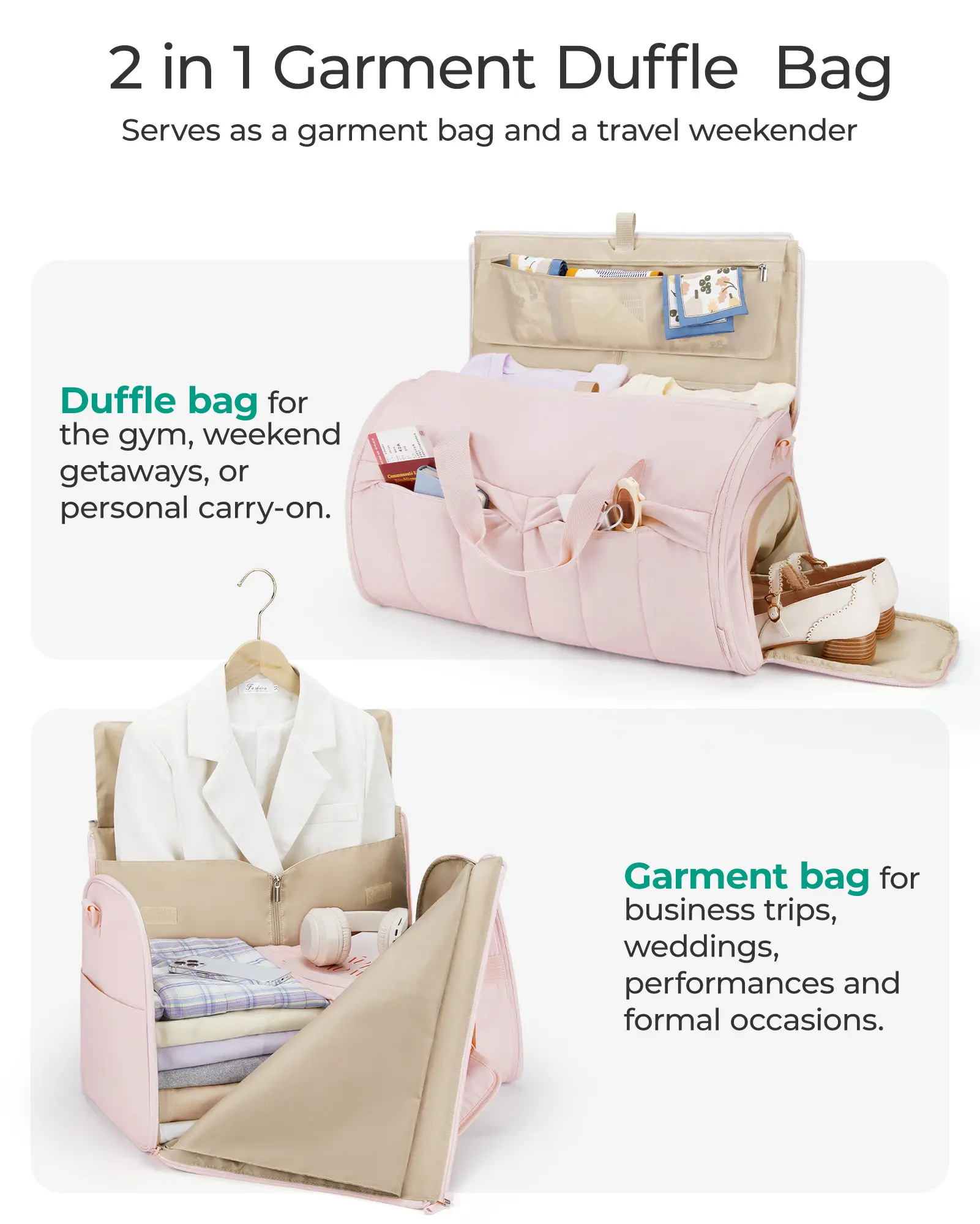 BAGSMART Travel Duffel Bag 2 in 1 Garment Bags for Hanging Clothes Women Men Convertible Suit Luggage Storage Carry on Organize