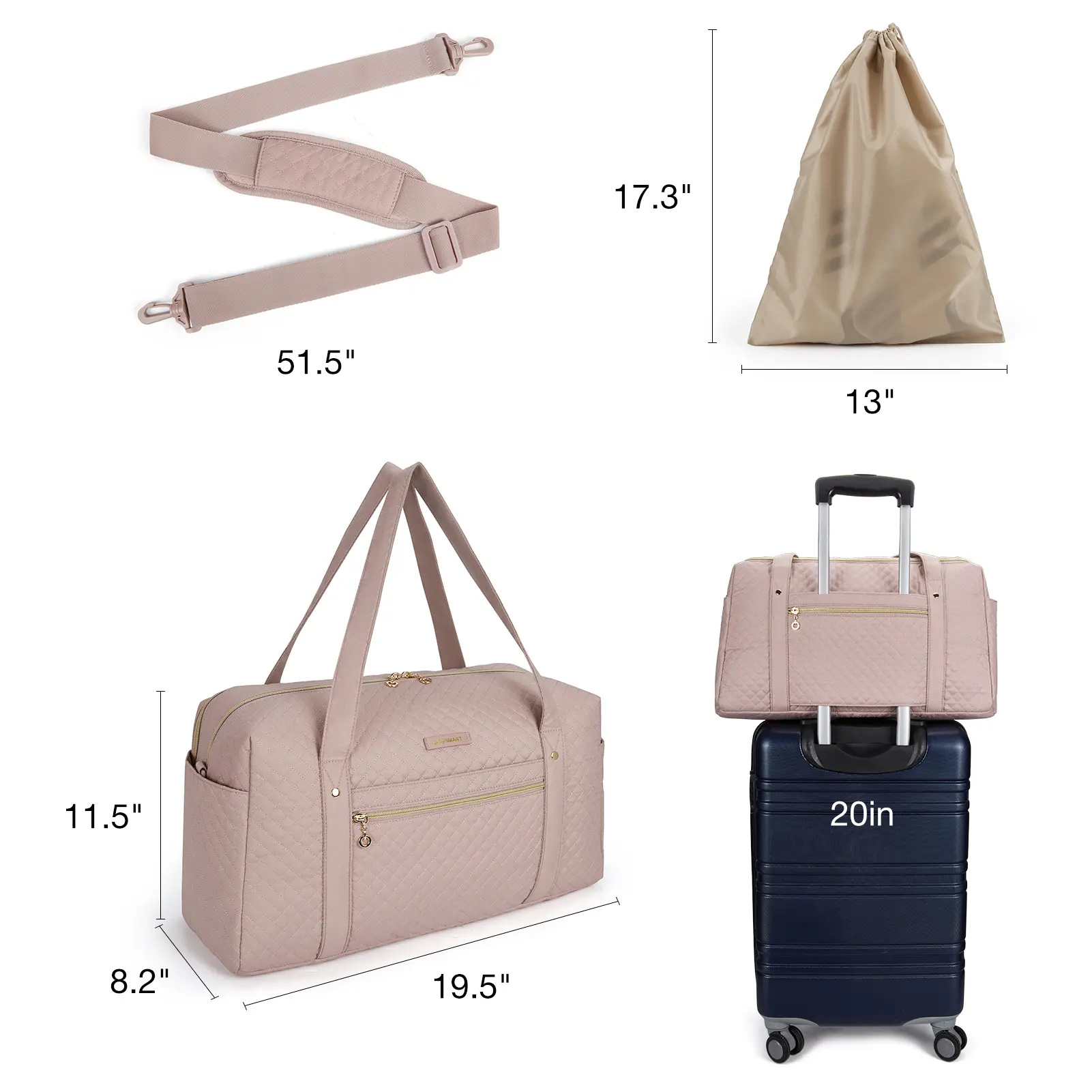 BAGSMART 2 Pcs Women Weekend Bag Carry on luggage Men Travel Duffle Bags Large Capacity Overnight Pink Nylon Waterproof Totes