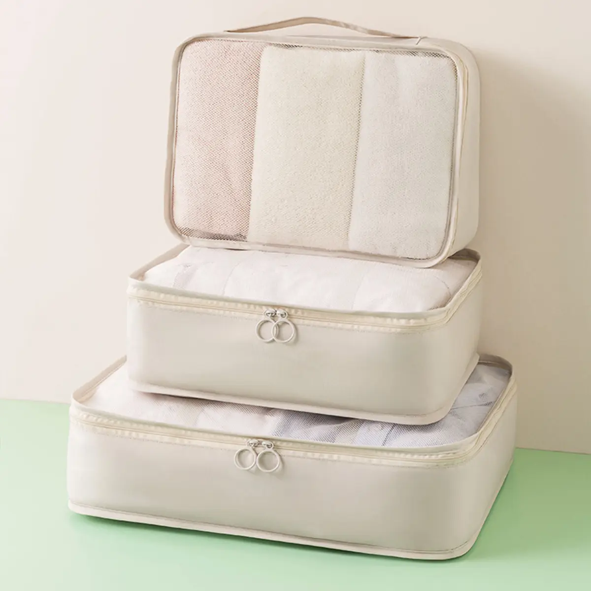3PCS Compressible Packing Cubes Foldable Waterproof Travel Storage Bag Suitcase Nylon Portable With Handbag Luggage Organizer