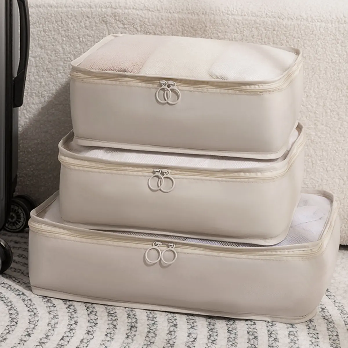 3PCS Compressible Packing Cubes Foldable Waterproof Travel Storage Bag Suitcase Nylon Portable With Handbag Luggage Organizer