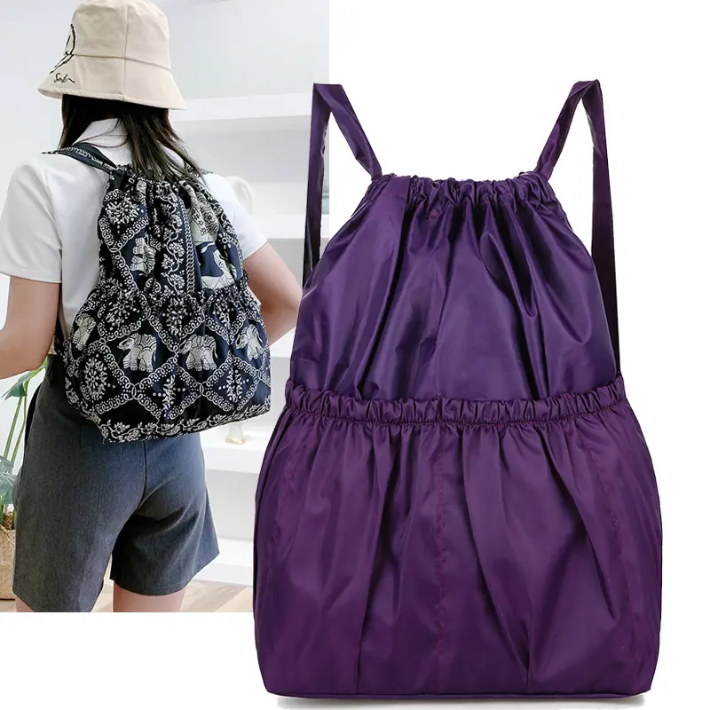 Drawstring Pocket Backpack New Travel Fitness Sports Bag Large Capacity Flower  Ethnic Style Waterproof Nylon Shoulders Backpack