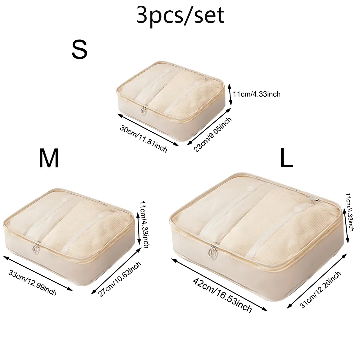 3PCS Compressible Packing Cubes Foldable Waterproof Travel Storage Bag Suitcase Nylon Portable With Handbag Luggage Organizer