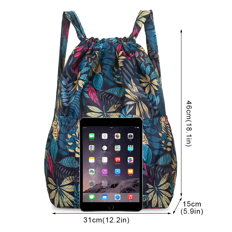 Drawstring Pocket Backpack New Travel Fitness Sports Bag Large Capacity Flower  Ethnic Style Waterproof Nylon Shoulders Backpack