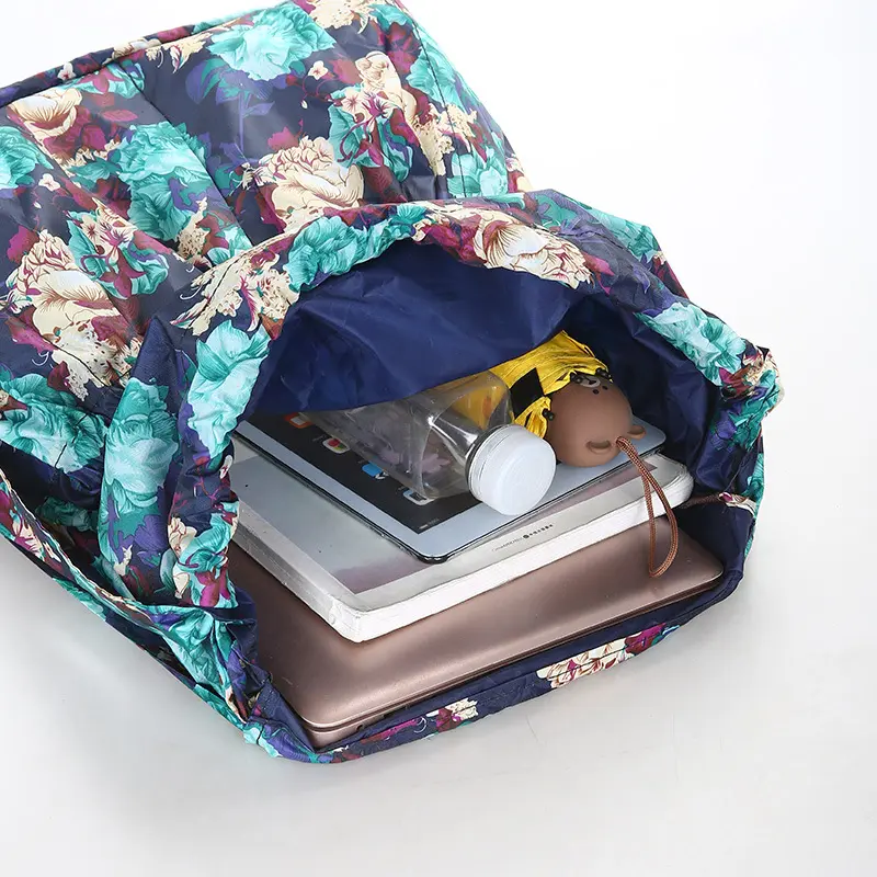 Drawstring Pocket Backpack New Travel Fitness Sports Bag Large Capacity Flower  Ethnic Style Waterproof Nylon Shoulders Backpack