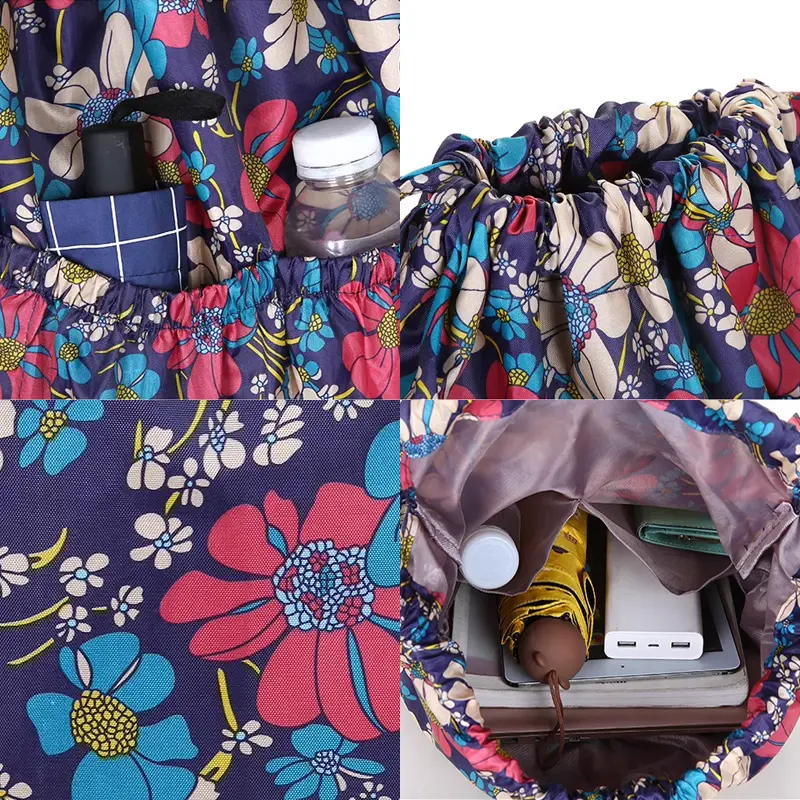 Drawstring Pocket Backpack New Travel Fitness Sports Bag Large Capacity Flower  Ethnic Style Waterproof Nylon Shoulders Backpack