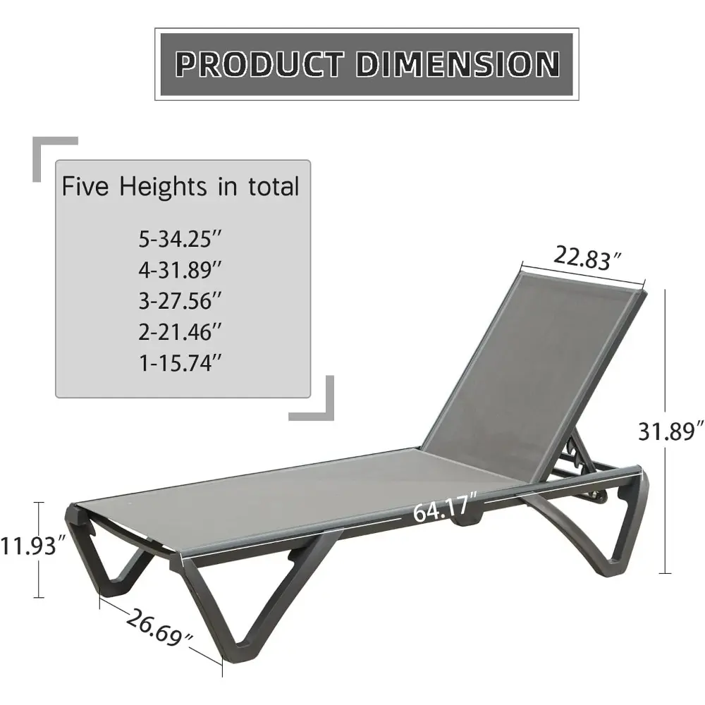 Domi Outdoor Chaise Lounge Set of 2,Pool Lounge Chair,Aluminum Sling Lounge Chairs for Outside with 5 Adjust able Positions (2 G