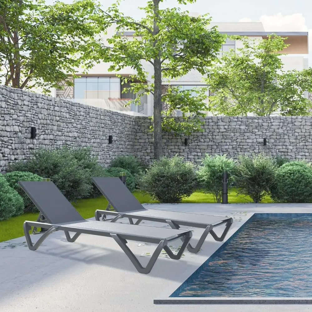 Domi Outdoor Chaise Lounge Set of 2,Pool Lounge Chair,Aluminum Sling Lounge Chairs for Outside with 5 Adjust able Positions (2 G