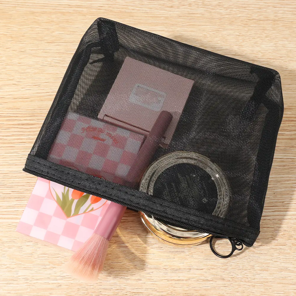 1/5pcs Nylon Mesh Zipper Cosmetic Bag Portable Travel Organizer Small Large Black Transparent Toiletry Pouch Makeup Storage Bags