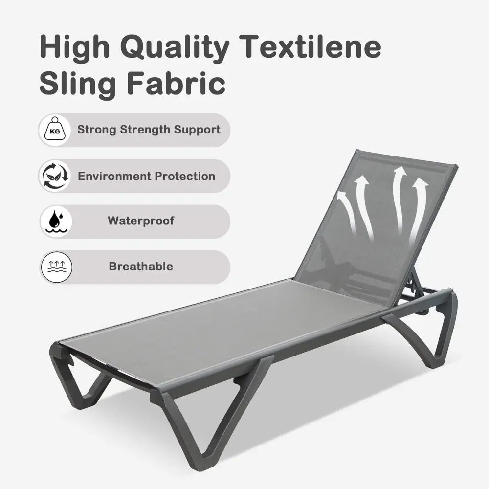 Domi Outdoor Chaise Lounge Set of 2,Pool Lounge Chair,Aluminum Sling Lounge Chairs for Outside with 5 Adjust able Positions (2 G