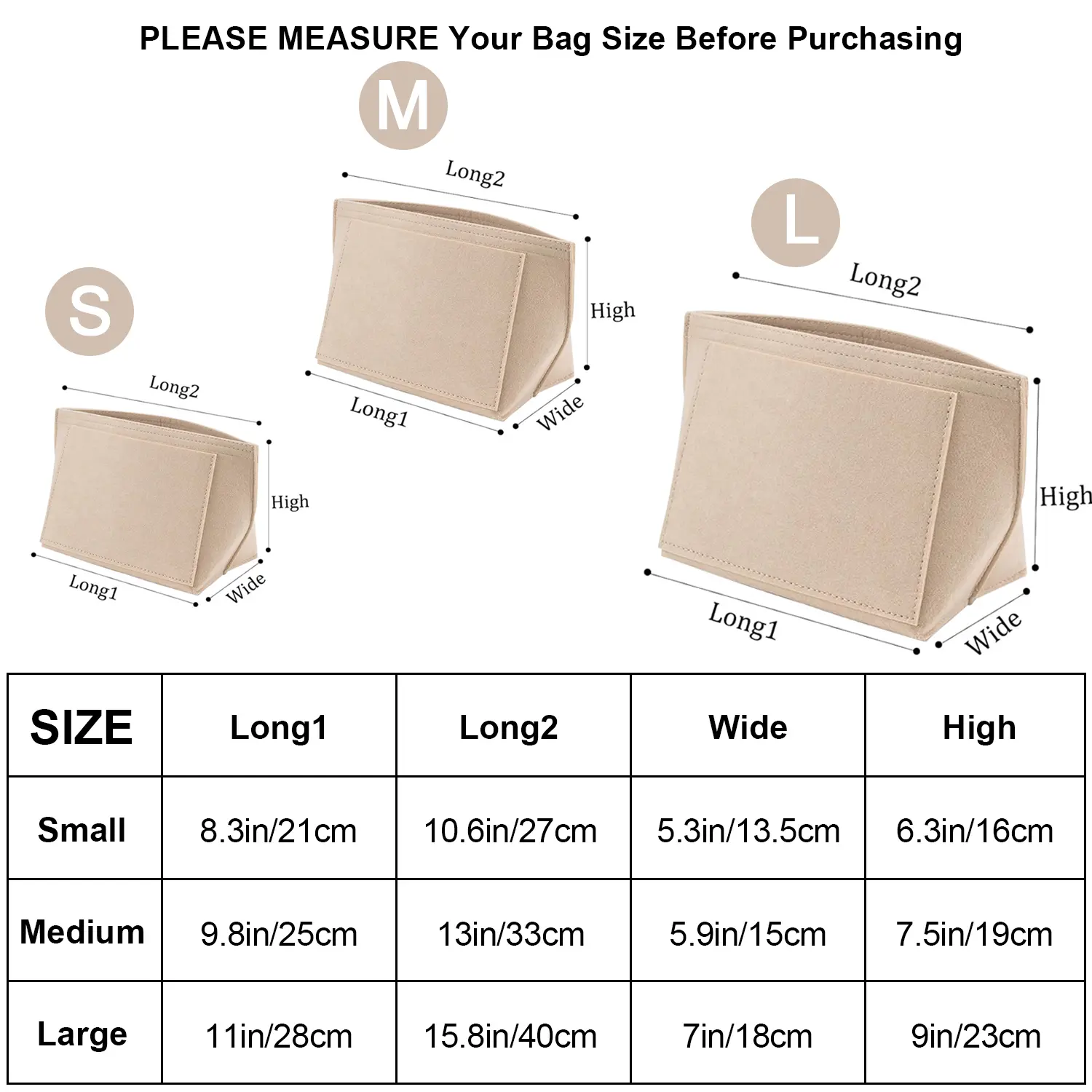 Felt Insert Bag Fits For Longchamp Handbag Liner Bag Felt Cloth Makeup Bag Support Travel Portable Insert Purse Organizer