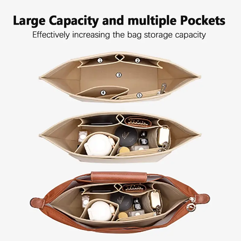 Felt Insert Bag Fits For Longchamp Handbag Liner Bag Felt Cloth Makeup Bag Support Travel Portable Insert Purse Organizer