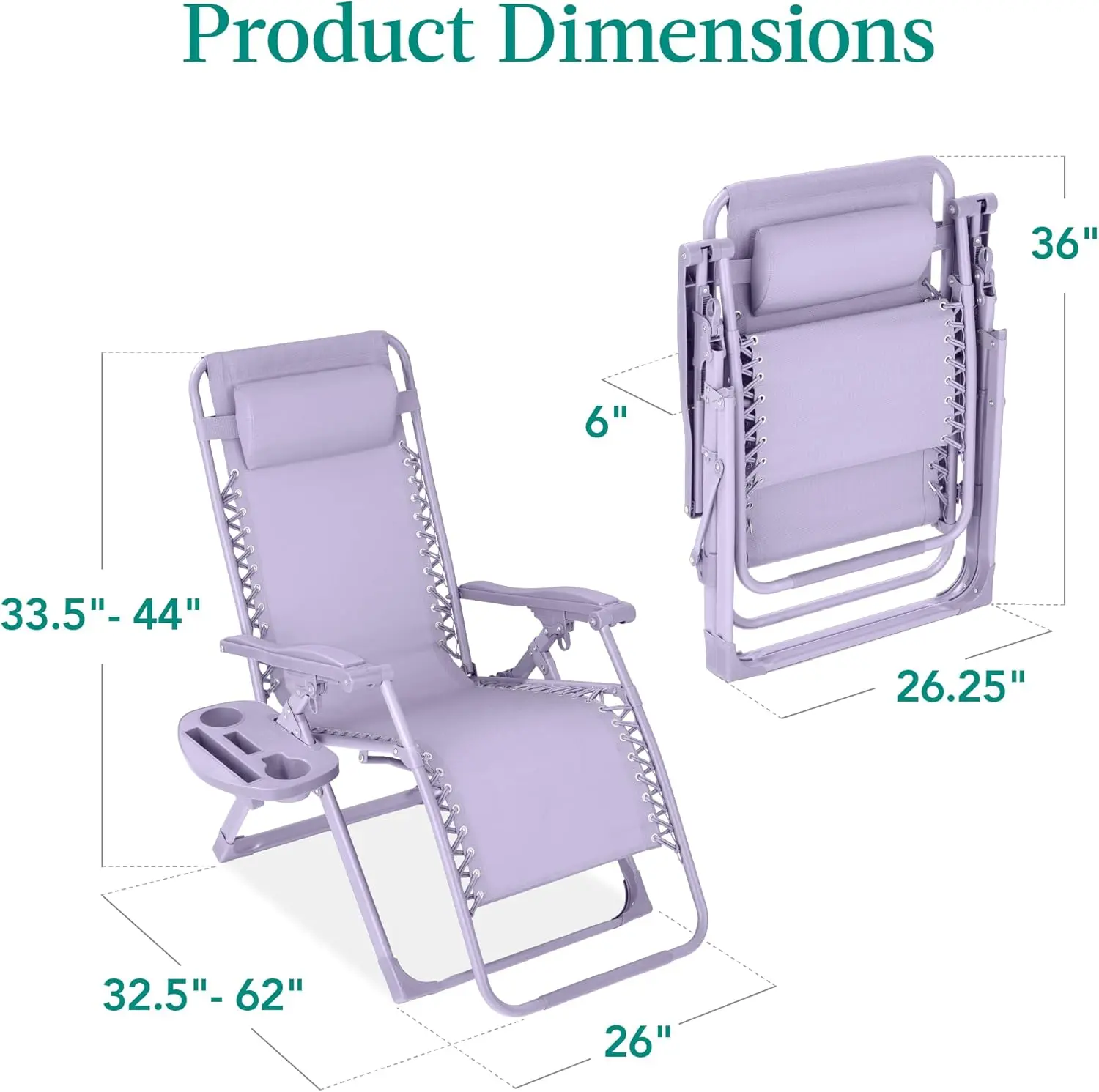 Adjustable Zero Gravity Chair, Monochromatic Color Folding Patio Recliner w/Side Tray, Headrest