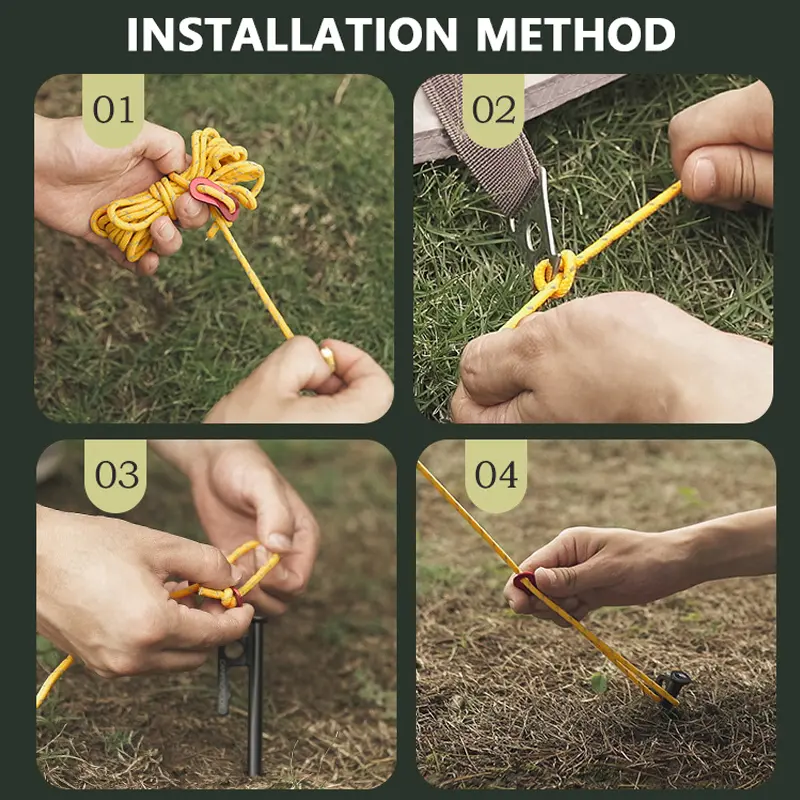 4/10pcs 4mm Outdoor Guy Lines Tent Cords Lightweight Camping Rope With Aluminum Guylines Adjuster Tensioner Pouch For Tent Tarp