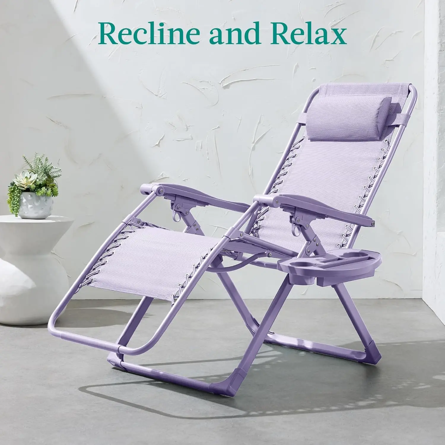 Adjustable Zero Gravity Chair, Monochromatic Color Folding Patio Recliner w/Side Tray, Headrest