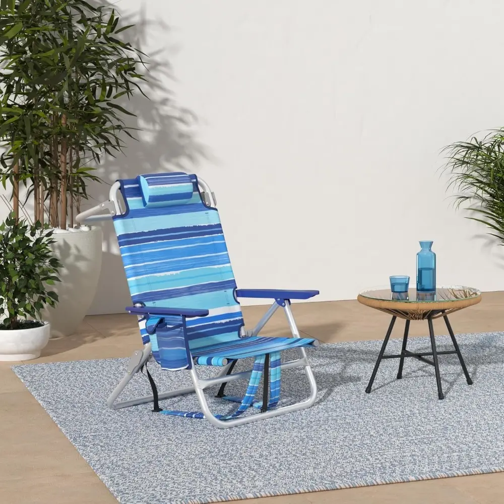 Backpack Beach Chairs for Adults,Pack Folding Heavy Duty Camping Chair with Large Pockets and Cup Holder,Adjustable high Beach