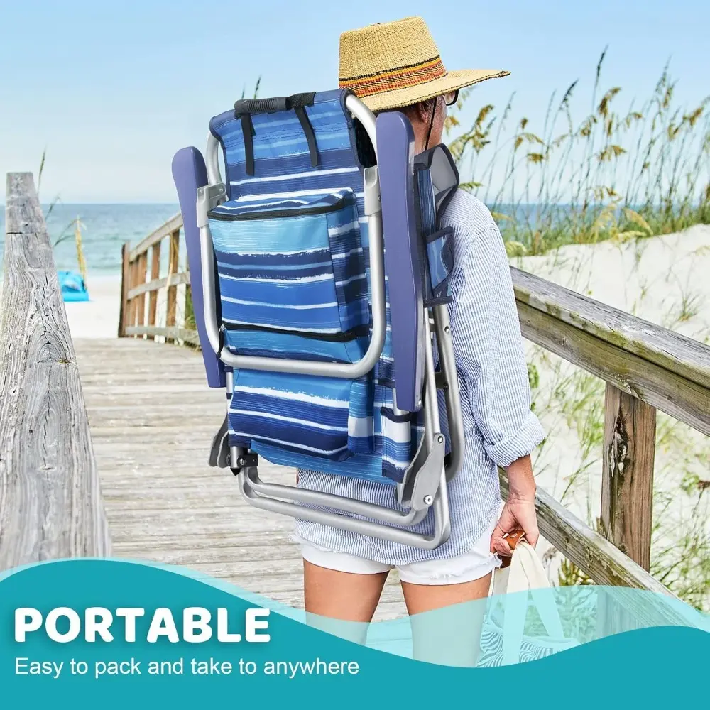 Backpack Beach Chairs for Adults,Pack Folding Heavy Duty Camping Chair with Large Pockets and Cup Holder,Adjustable high Beach