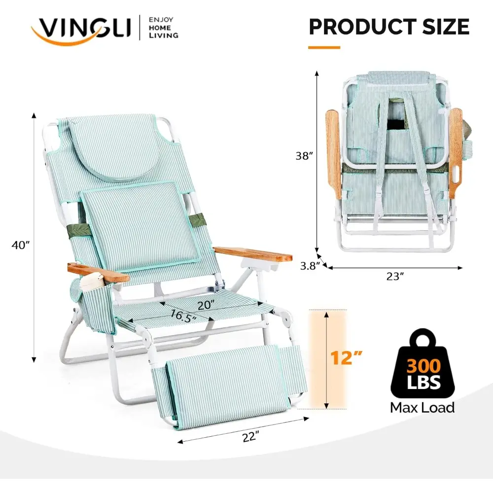 Deluxe 3 in1 Beach Chair, Tanning Chair with Face Hole, Reclining Lounge with Foot Rest, Cup Holder and Storage Bag，Beach Loung