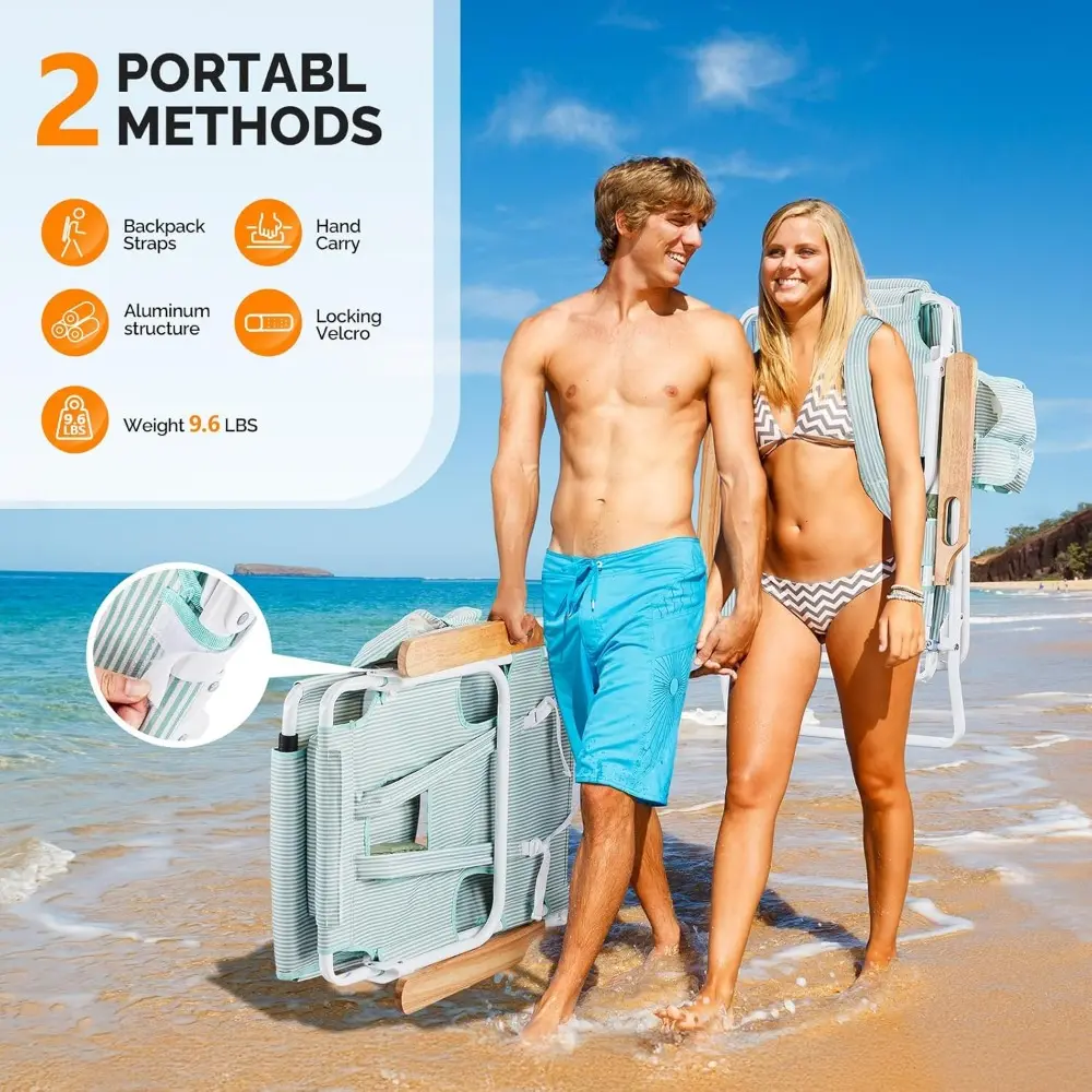 Deluxe 3 in1 Beach Chair, Tanning Chair with Face Hole, Reclining Lounge with Foot Rest, Cup Holder and Storage Bag，Beach Loung