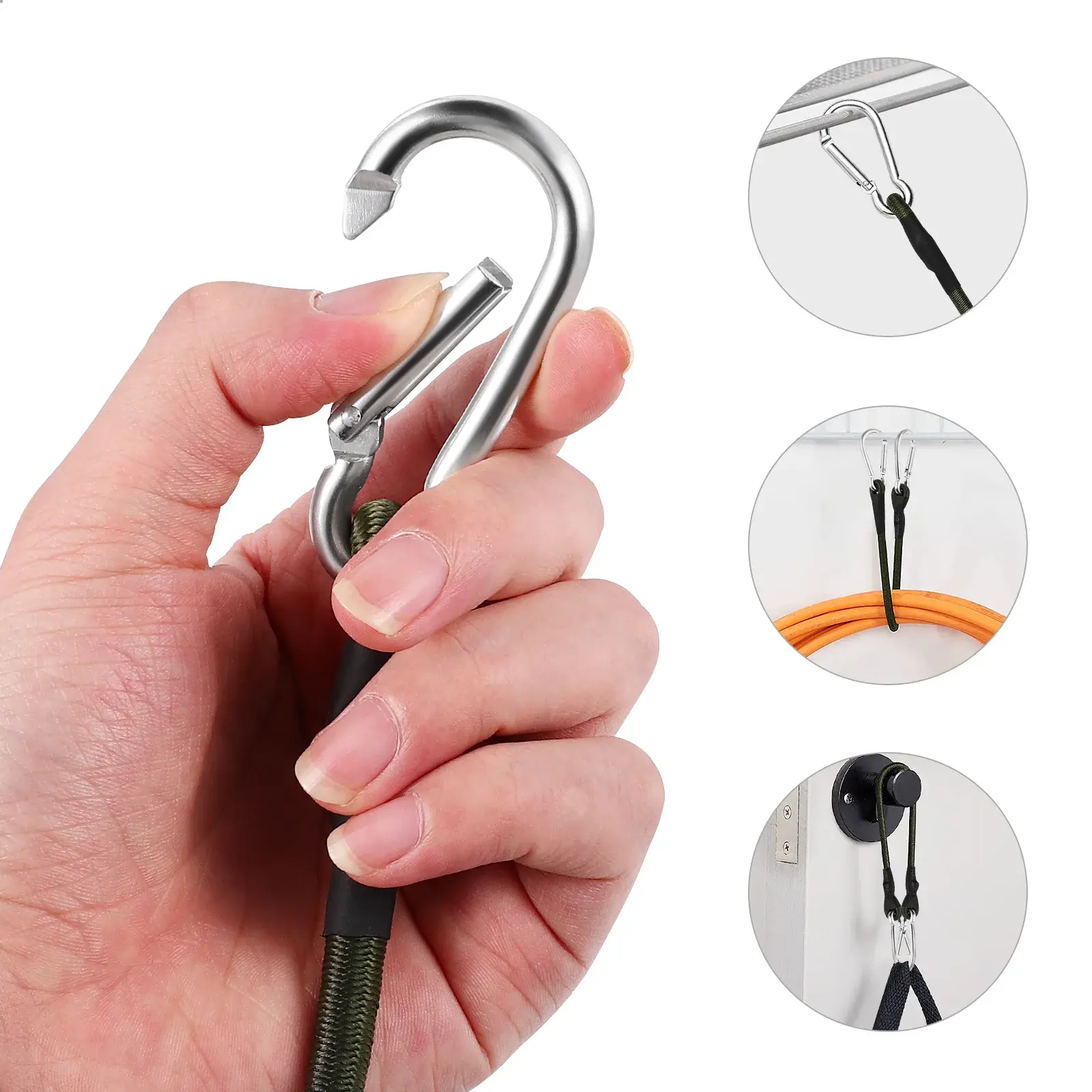 4PCS Bungee Cord Straps Cords Carabiner Clip Lashing Luggage Tie Elastic Strap Outdoor Duty Heavy Down Ratchet Bike Cargo Rack