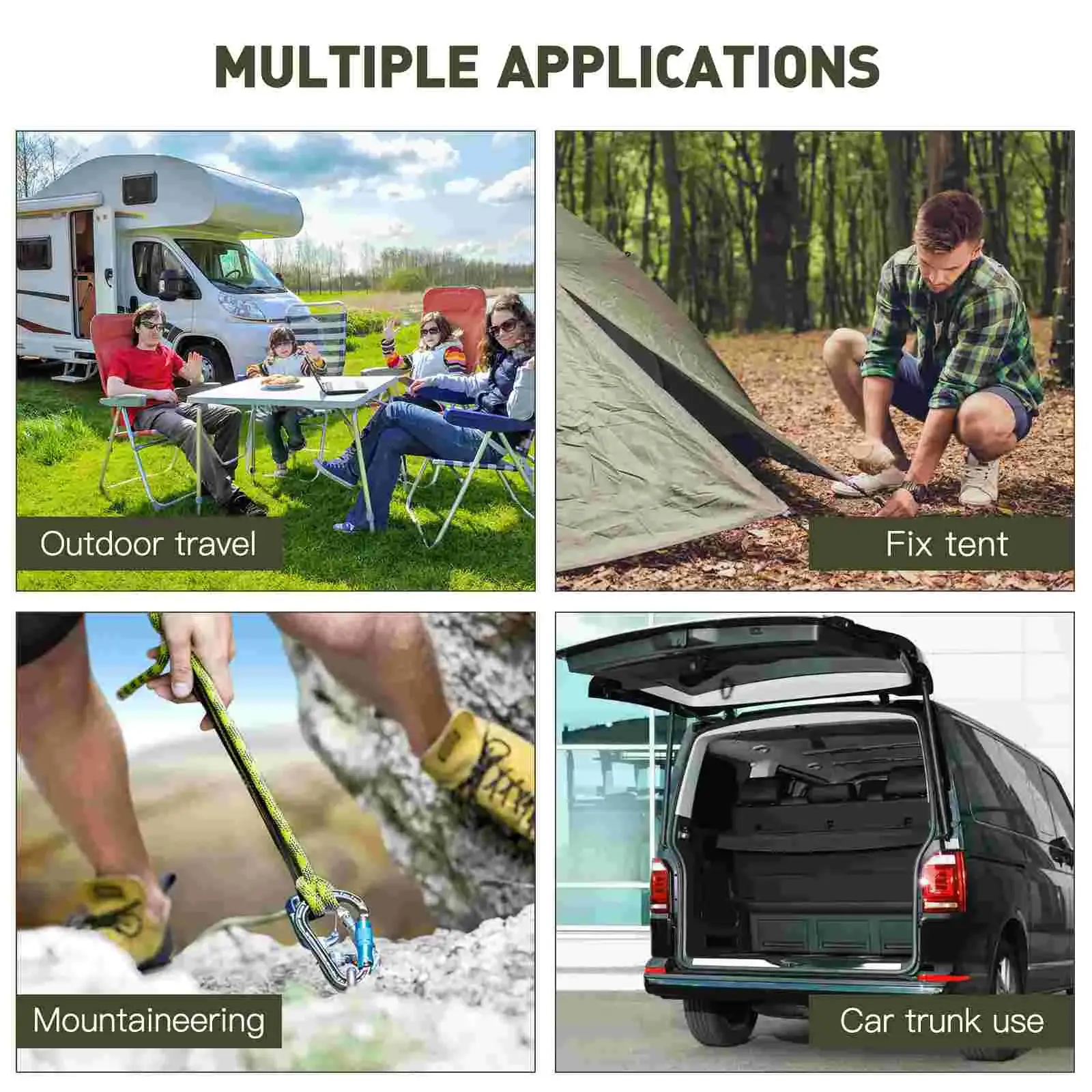 4PCS Bungee Cord Straps Cords Carabiner Clip Lashing Luggage Tie Elastic Strap Outdoor Duty Heavy Down Ratchet Bike Cargo Rack