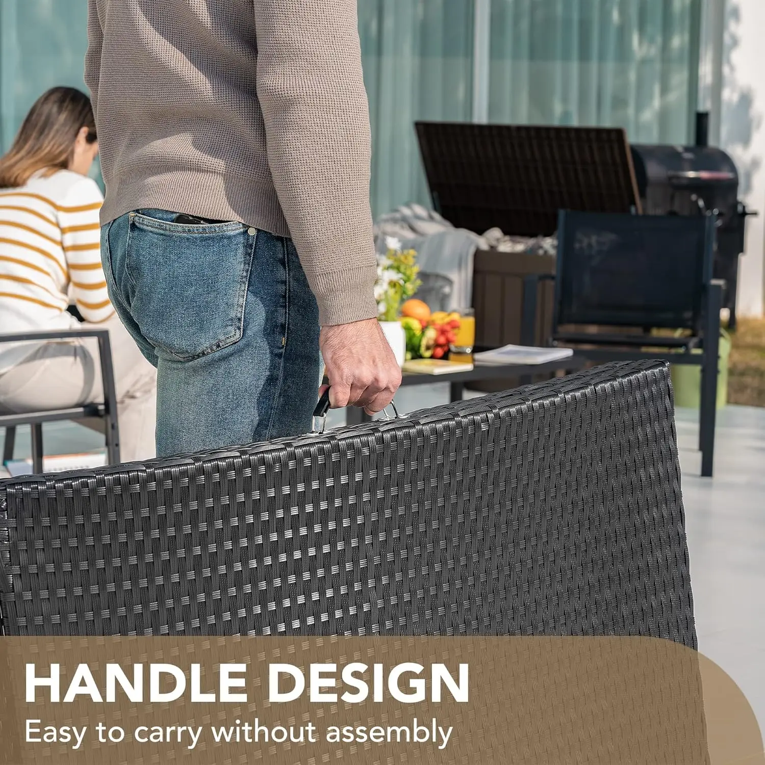 Patio Chaise Lounge Sets Outdoor Rattan Adjustable Back 3 Pieces Cushioned Patio Folding Chaise Lounge with Folding Table