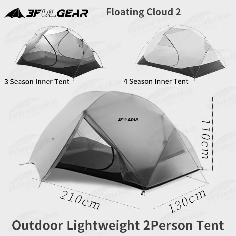 3F UL GEAR Floating Cloud 2 Lightweight Double Layer Tent 2 Persons Camping Outdoor Portable 15D/210T Waterproof  Windproof 3In1
