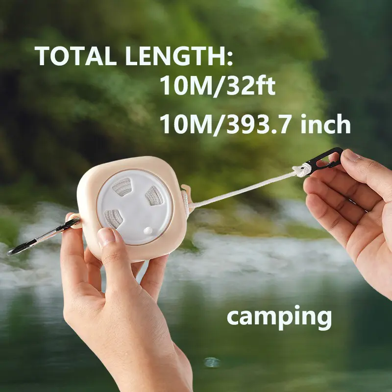 Portable Travel Clothesline is 32ft Retractable Camping Clothes line and 10 Windproof Buckles,for camping,outdoor,hiking