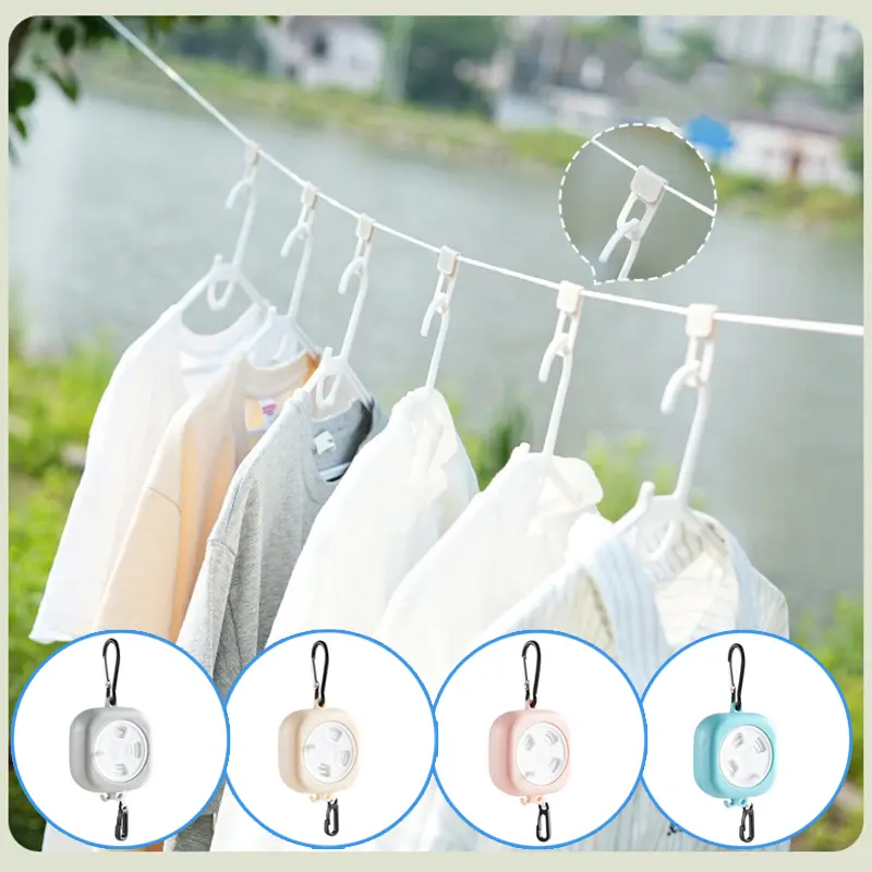 Portable Travel Clothesline is 32ft Retractable Camping Clothes line and 10 Windproof Buckles,for camping,outdoor,hiking