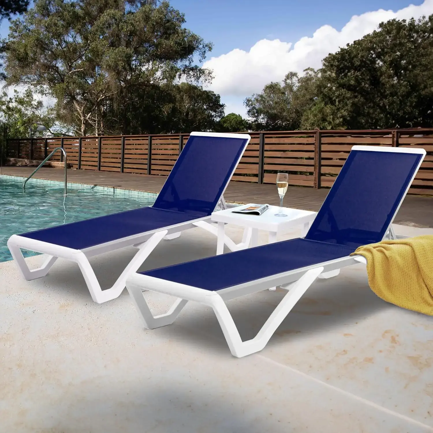 Patio Chaise Lounge Chair - Full Flat Alumium & Resin Legs, Outdoor Reclining Adjustable Chair for Sunbathing, Beach, Patio