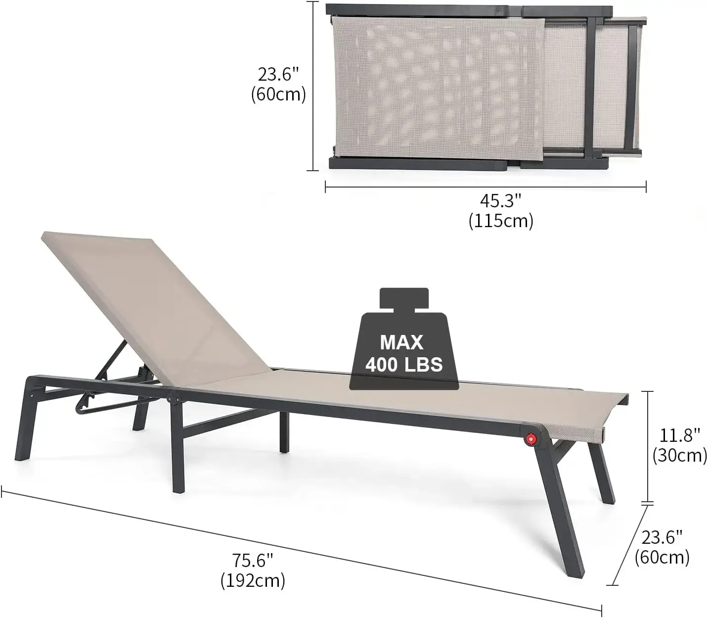 Chaise Lounge Outdoor, Aluminum Outdoor Chaise Lounge Set of 2 Assemble-Free, Patio Lounger Poolside Lay Flat Sunbathing