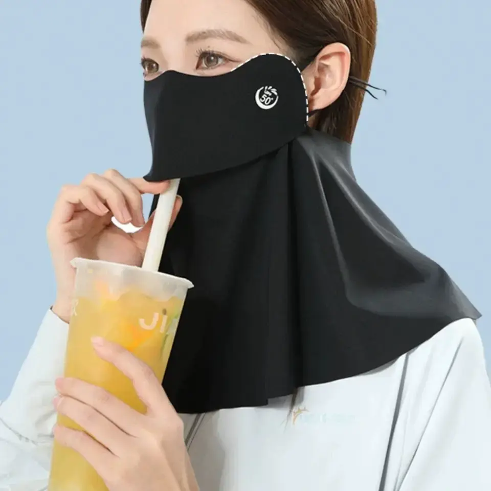 1PC 3D Ice Silk Sun Protection Mask for Women UPF50+ Anti-UV Balaclava Scarf Summer Outdoor Cycling Hiking 360° Face Neck Cover