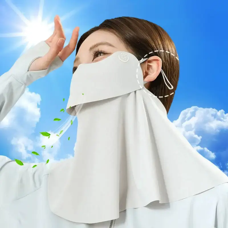 1PC 3D Ice Silk Sun Protection Mask for Women UPF50+ Anti-UV Balaclava Scarf Summer Outdoor Cycling Hiking 360° Face Neck Cover