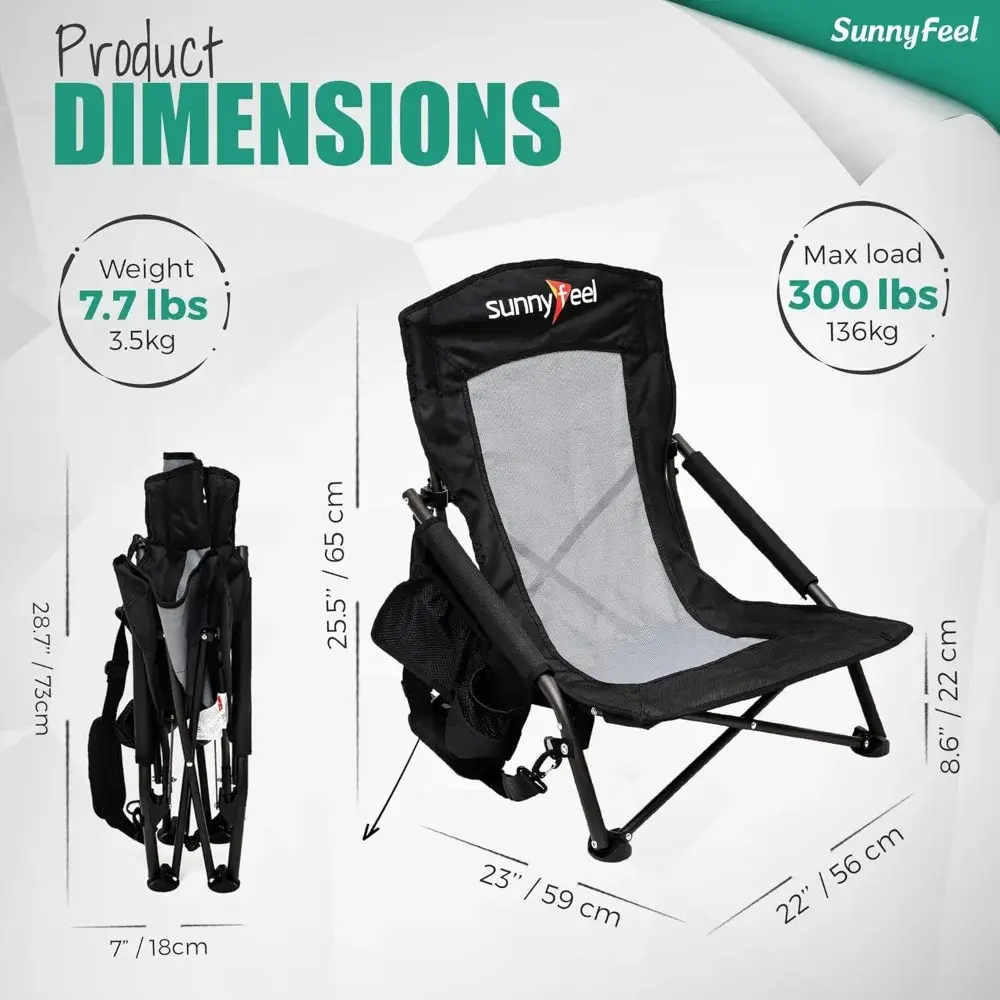 Folding Low Camping Beach Chair 2 Pack, Lightweight Portable Lawn Chair with Mesh Back, Cup Holder for Outdoor/Travel/Picnic