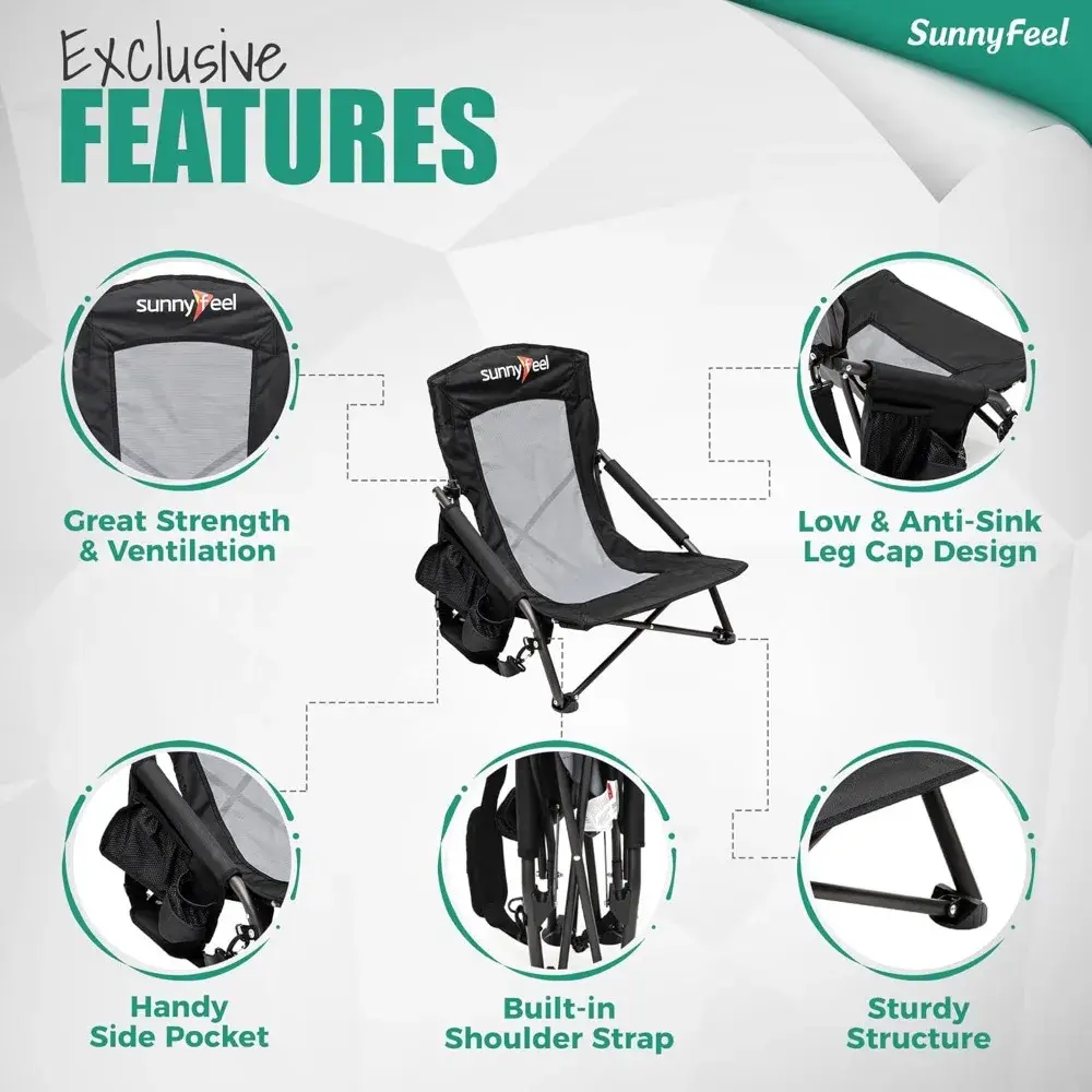 Folding Low Camping Beach Chair 2 Pack, Lightweight Portable Lawn Chair with Mesh Back, Cup Holder for Outdoor/Travel/Picnic