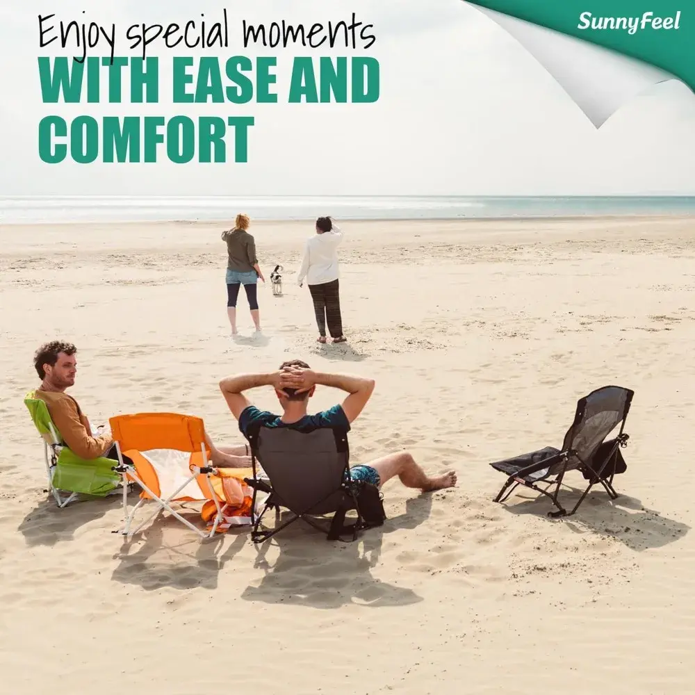 Folding Low Camping Beach Chair 2 Pack, Lightweight Portable Lawn Chair with Mesh Back, Cup Holder for Outdoor/Travel/Picnic