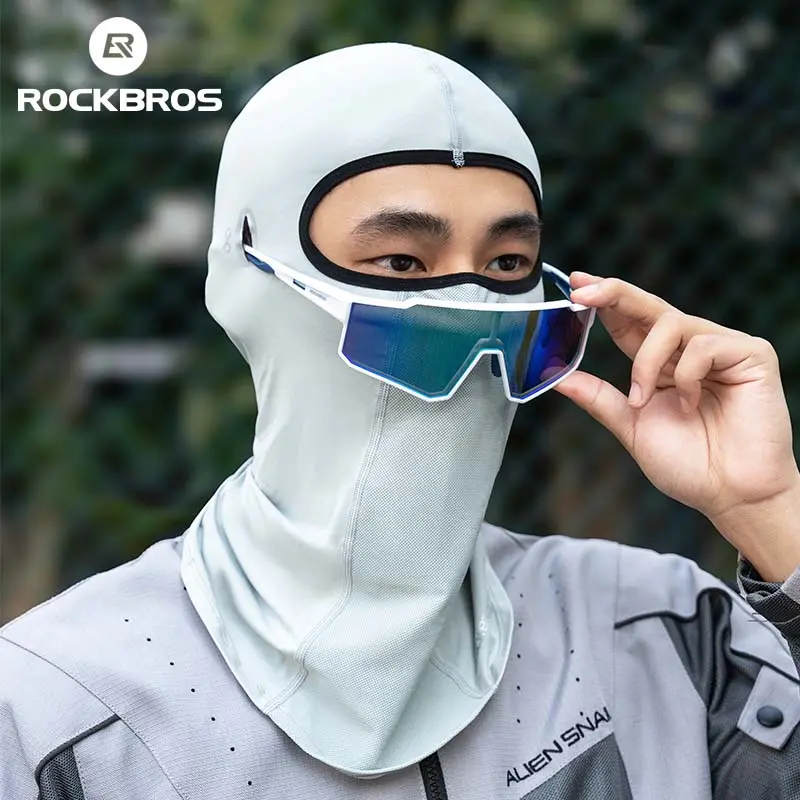 ROCKBROS Summer Cycling Face Mask Lightweight Breathable Cool Ice Silk Scarf With Glasses Holes Sunscreen Mask Cycling Headgear