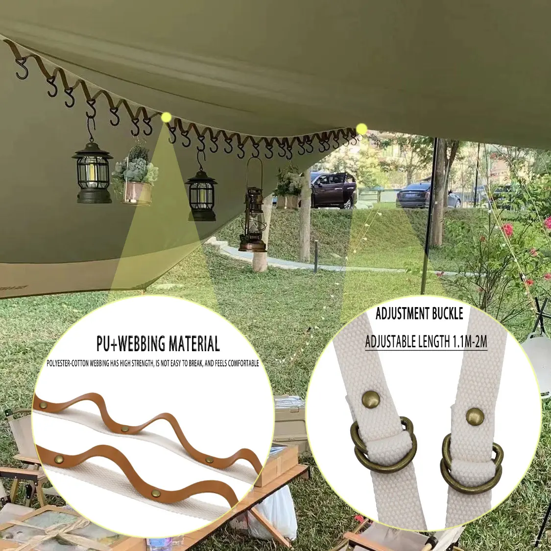 1 Pcs Outdoor Hanging Rope Portable Lanyard, Durable PU Lanyard for Outdoor Camping, Picnic, Camping Equipment