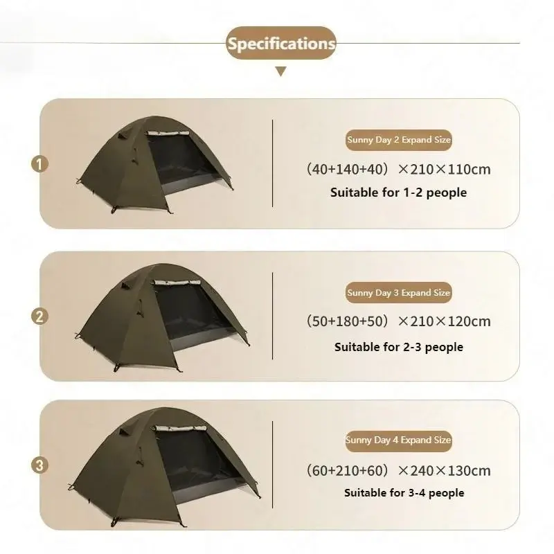 Ultralight 2.1kg Outdoor Tent - Rainproof, Portable, Double Doors, 2 - 4 Persons, Folding for Camping Travel with Aluminum Pole