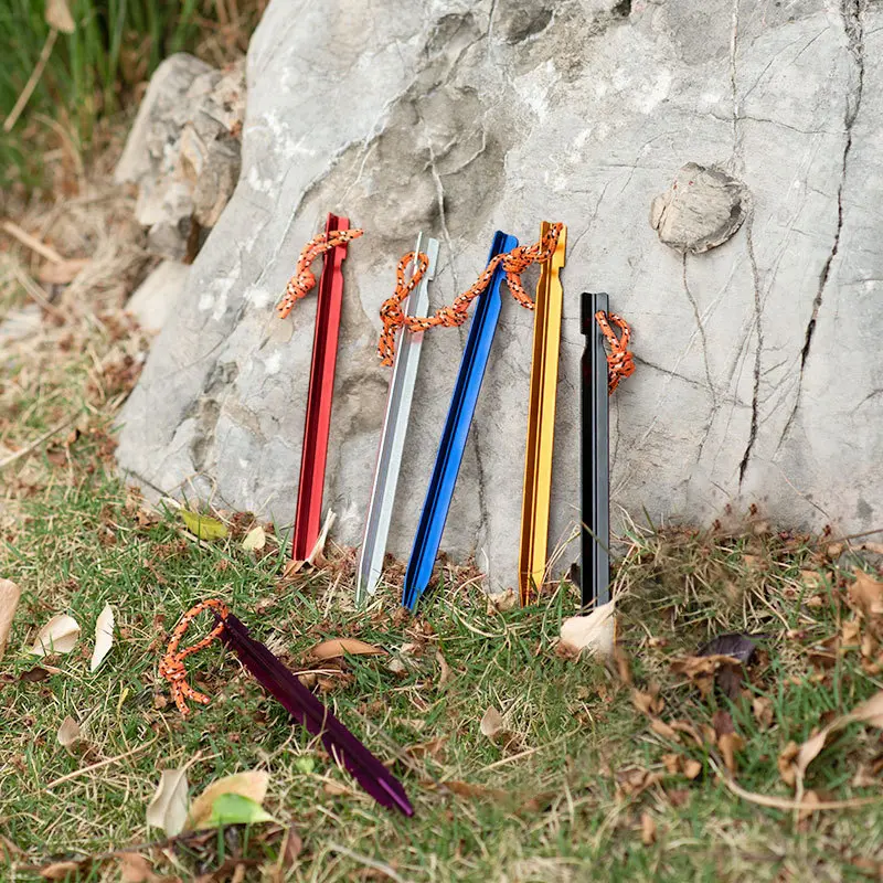 6Pcs Canopy Tent Pegs Aluminum Alloy Outdoor Garden Stakes Ground Nail With Cord For Camping Backpacking Hiking Tent Accessories