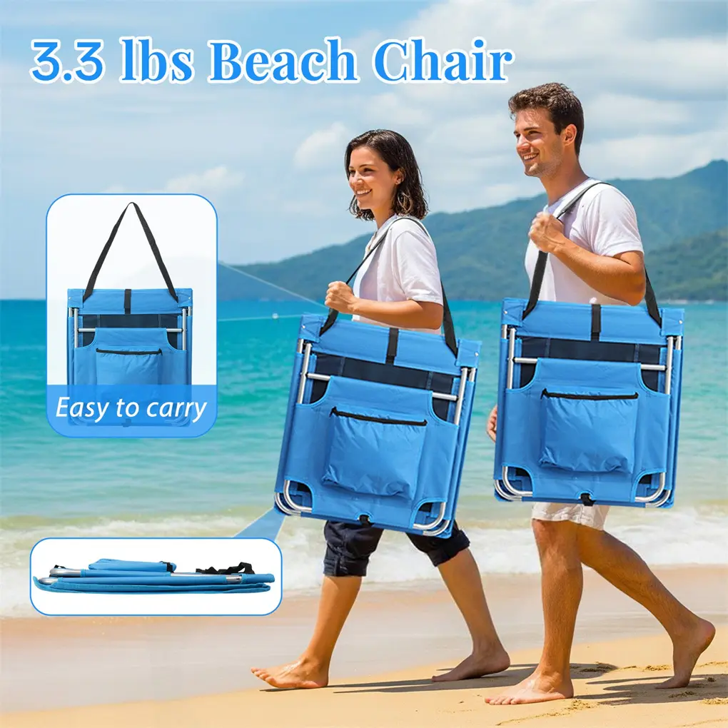 1PC Foldable Beach Lounger, Lightweight Beach Mat Lounge Chair with Breathable Mesh Back, Cooler Pocket for Tanning Relaxing
