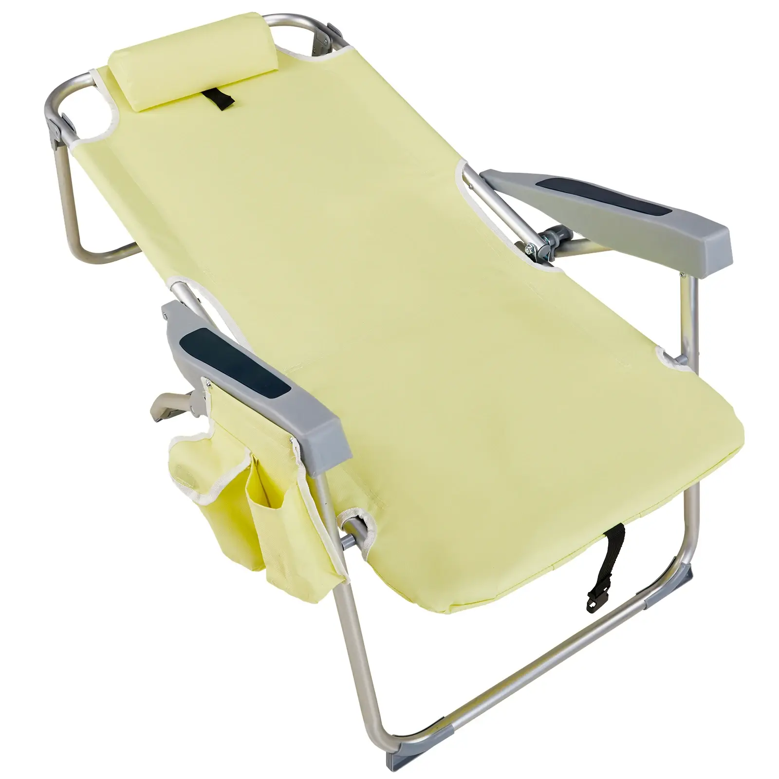 63*70*99cm Heightened Oxford Cloth Silver White Aluminum Tube Bearing 100kg Beach Chair Yellow