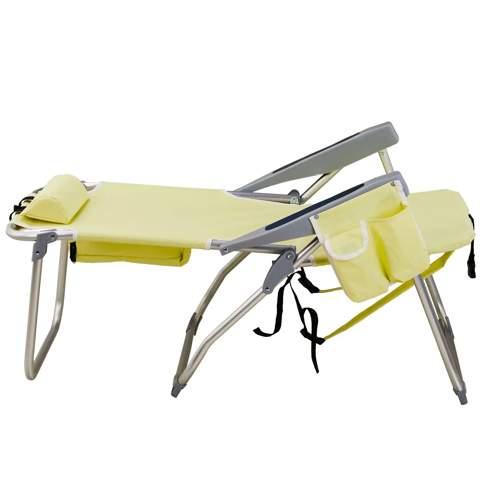 63*70*99cm Heightened Oxford Cloth Silver White Aluminum Tube Bearing 100kg Beach Chair Yellow