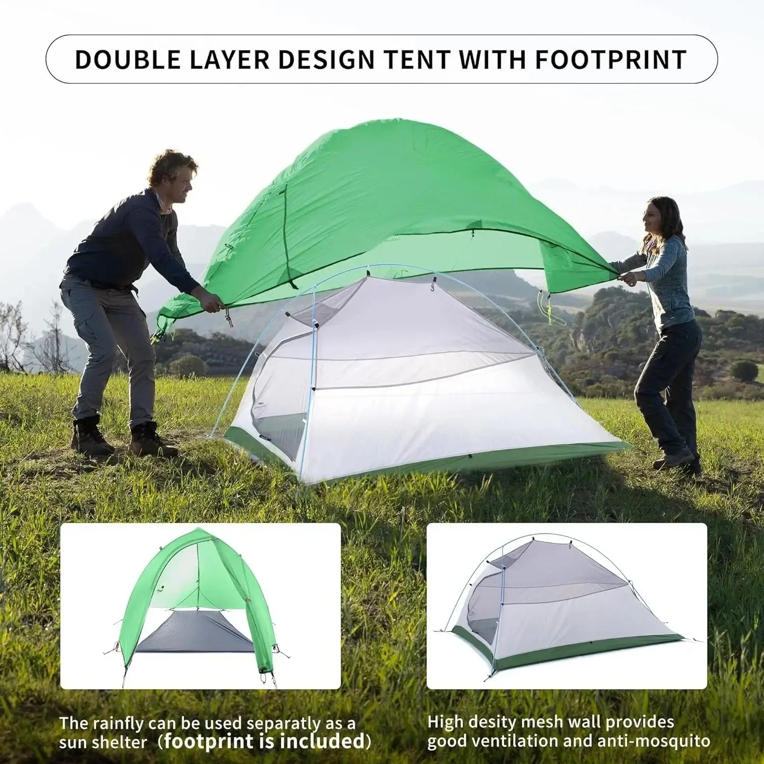 Mei Zi Cloud Up 2 Person Camping Tent Waterproof Easy Build Ultralight Beach Tent Outdoor Hiking Backpacking Shelter Tents
